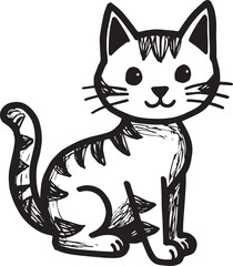 Cat Doodle Black and White Illustration Vector Image Cute Kitten Sketch Line Art Drawing Silhouette