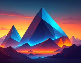 Geometric Pyramids Landscape Sunset.