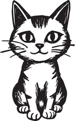 Cat Doodle Black and White Illustration Vector Image Cute Kitten Sketch Line Art Drawing Silhouette