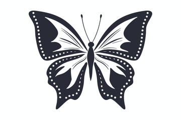 Decorative Butterfly Vector, Geometric Wings, White Dot Border on White Background