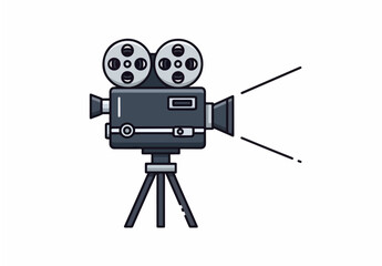 This retro film camera, with its iconic dual reels and sturdy tripod, evokes the golden age of cinema.