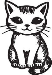 Cat Doodle Black and White Illustration Vector Image Cute Kitten Sketch Line Art Drawing Silhouette