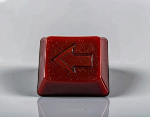 Close-up of a single, dark red arrow key from a keyboard