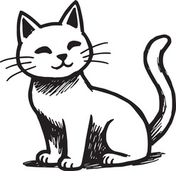 Cat Doodle Black and White Illustration Vector Image Cute Kitten Sketch Line Art Drawing Silhouette
