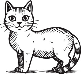 Cat Doodle Black and White Illustration Vector Image Cute Kitten Sketch Line Art Drawing Silhouette
