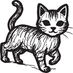 Cat Doodle Black and White Illustration Vector Image Cute Kitten Sketch Line Art Drawing Silhouette
