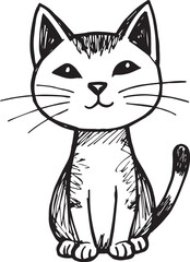 Cat Doodle Black and White Illustration Vector Image Cute Kitten Sketch Line Art Drawing Silhouette

