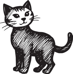Cat Doodle Black and White Illustration Vector Image Cute Kitten Sketch Line Art Drawing Silhouette
