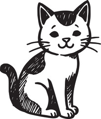 Cat Doodle Black and White Illustration Vector Image Cute Kitten Sketch Line Art Drawing Silhouette

