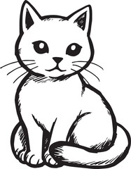 Obraz premium Cat Doodle Black and White Illustration Vector Image Cute Kitten Sketch Line Art Drawing Silhouette 