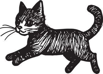 Cat Doodle Black and White Illustration Vector Image Cute Kitten Sketch Line Art Drawing Silhouette
