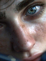 Close-Up of a Blue Eye and Detailed Facial Features