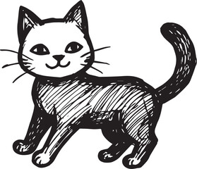 Cat Doodle Black and White Illustration Vector Image Cute Kitten Sketch Line Art Drawing Silhouette
