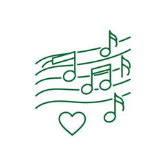 Musical Notes and Heart Line Art Illustration.