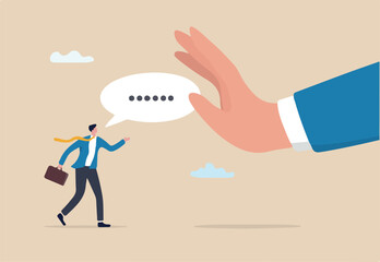 Rejection, decline or refuse in conversation, say no or disapprove, disagreement, deny request or manager decision authority, work conflict concept, businessman hand reject or deny employee request