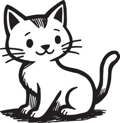 Cat Doodle Black and White Illustration Vector Image Cute Kitten Sketch Line Art Drawing Silhouette
