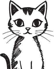 Cat Doodle Black and White Illustration Vector Image Cute Kitten Sketch Line Art Drawing Silhouette
