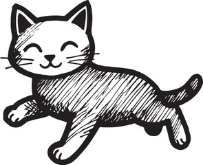 Cat Doodle Black and White Illustration Vector Image Cute Kitten Sketch Line Art Drawing Silhouette
