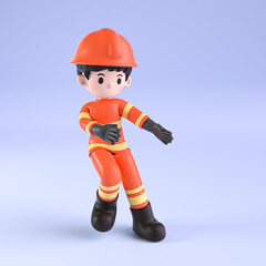 3D rendering of a cartoon firefighter character