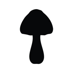 Black silhouette of a mushroom with a cap and stem isolated on white, morel mushroom silhouette vector illustration