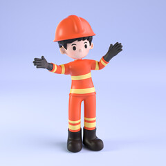 3D rendering of a cartoon firefighter character