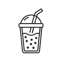 Outline drawing of a cup of iced bubble tea with straw, very cute, smoothie in glass icon vector illustration