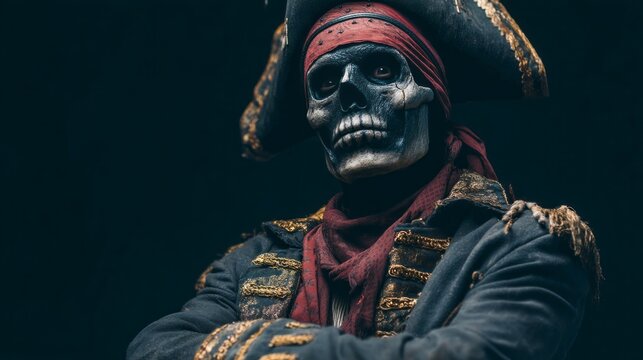 A man dressed as a pirate with a skull on his face