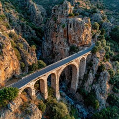 High-angle view of ancient arched bridge