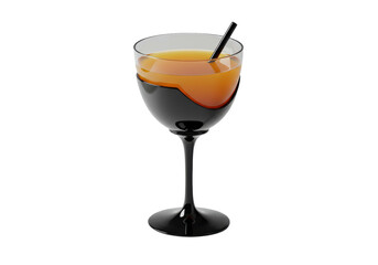 Isolated cocktail glass with orange drink and black straw, minimal presentation, stylish