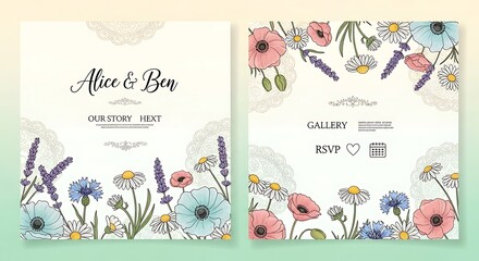 Elegant Wedding Invitation with Floral Design, Featuring Alice and Ben's Names