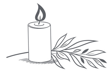 Elegant Candle Flame with Leaves on White Backdrop for Simple Serene Design