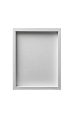 A square, light gray, recessed, framed panel