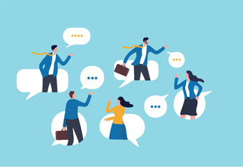 Conversation or business discussion, meeting, talk or chat together, group talk or communication dialog, message or speaking concept, business people coworker having conversation on speech bubble