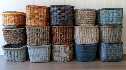 Wicker baskets in various colors and styles