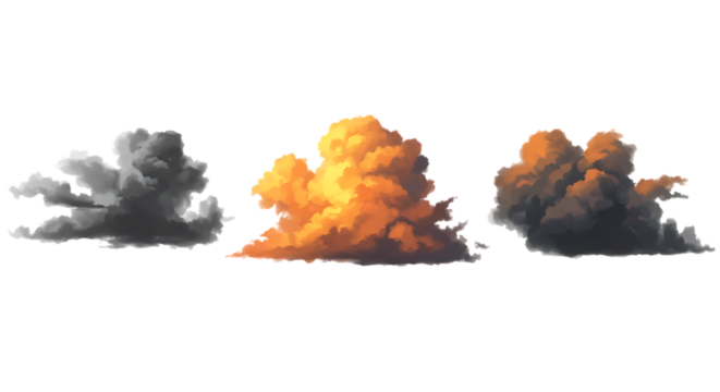 Illustration of Colorful Clouds on Black Background Orange Gray and White