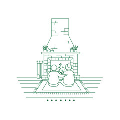 two people sitting by a fireplace cozy winter scene.