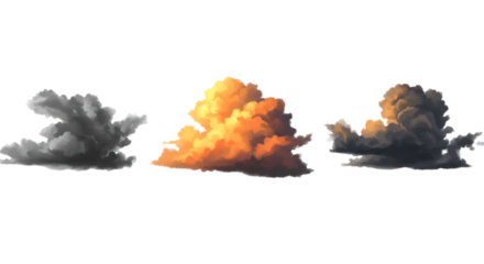 Dramatic clouds with orange and gray hues on a black background