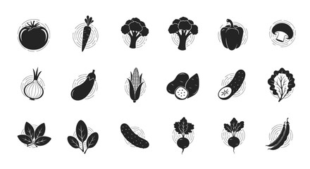 Monochrome vegetable icons offering a crisp and modern touch for design projects portraying