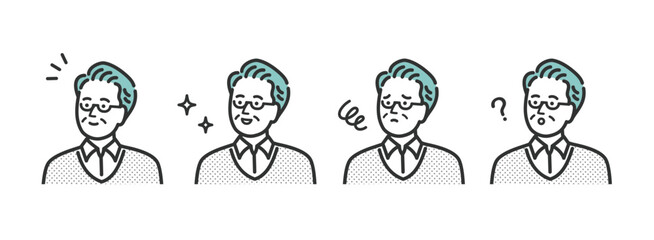 ミドル　シニア　男性の表情アイコンイラストセット素材