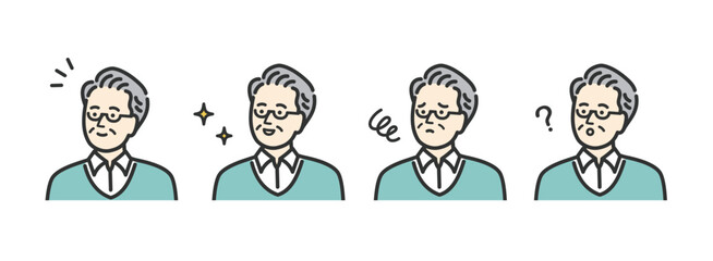 ミドル　シニア　男性の表情アイコンイラストセット素材