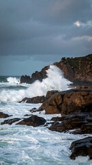 Coastal Waves Crashing Rocks