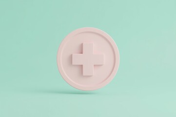 Obraz premium Pink plus symbol, medical app icon, pastel background, healthcare