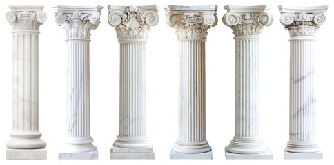 Obraz premium PNG Classical architectural marble columns, element set on transparent background