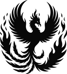 Fototapeta premium Fiery phoenix rising in a circular tattoo design silhouette
