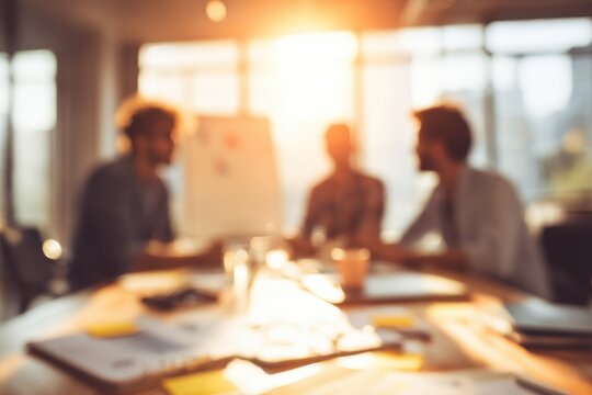 Team of young professionals collaborating in a bright modern office Blurry surroundings