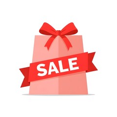 Eye-catching graphic of a pink gift bag adorned with a vibrant red bow and a prominent "SALE" banner, symbolizing special offers and promotional shopping events