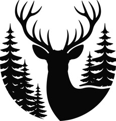Fototapeta premium Majestic deer head in forest silhouette banner advertisement