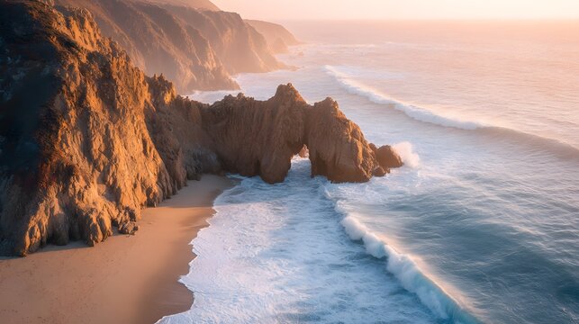 Aerial cliffside archway cave - Powered by Adobe