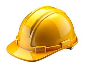 Yellow hard hat isolated on transparent background for construction worker safety and protection