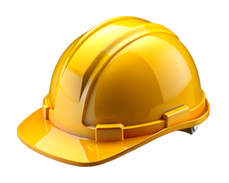 Yellow hard hat isolated on transparent background for construction worker safety and protection